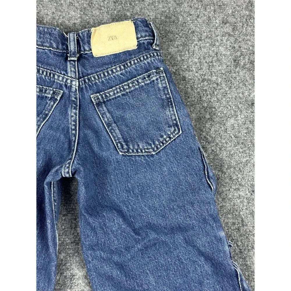 Zara Kids Blue Denim Multi-Pocket Cargo Jeans Size 6 Streetwear Y2K